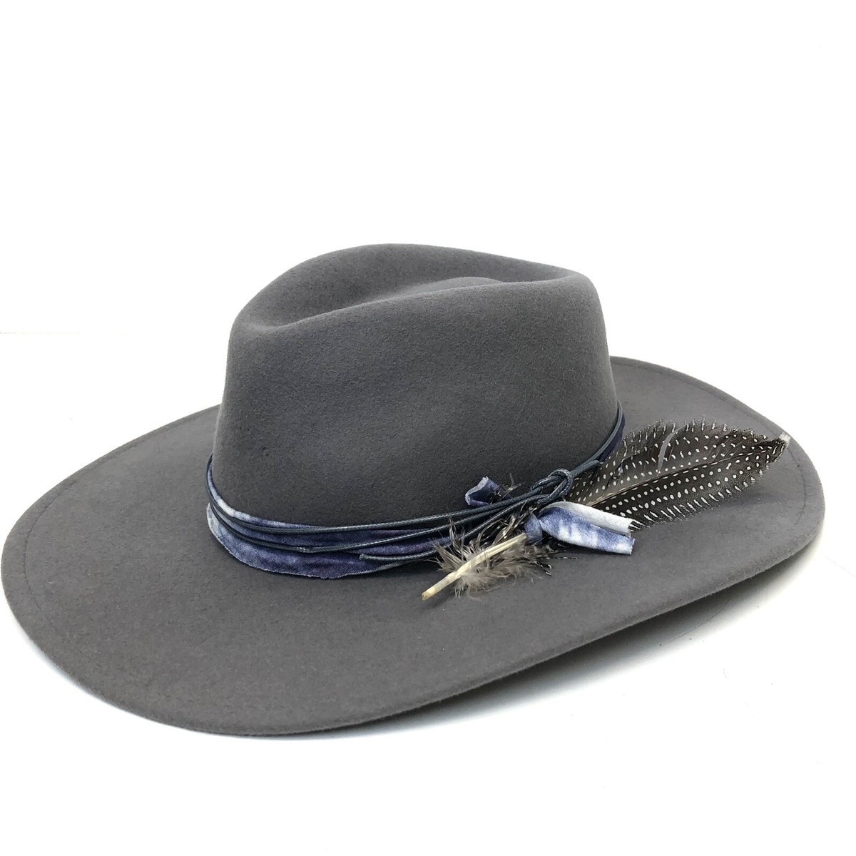 New Wyeth Amelia Wool Felt Hat in Grey Blue Feather Trim Wyeth Amelia in Grey Fedora Hat Western Wool Felt Feather  main image 3