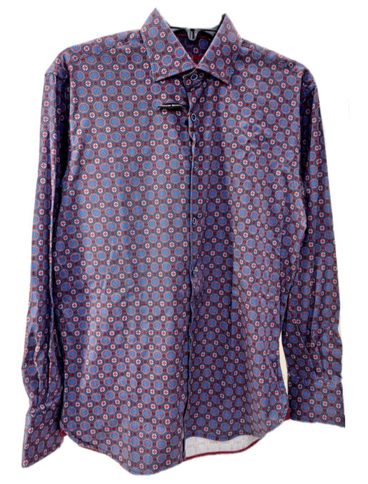 $125 Черная тканая рубашка Visconti с длинным рукавом из хлопка многоцветного фиолетового цвета, размер S