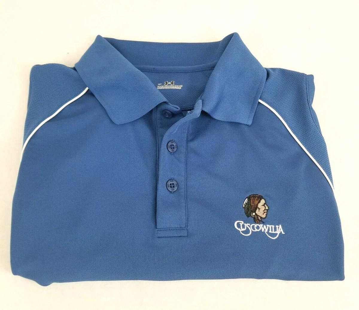 Under Armour Polo Shirt Men s Sz Large Blue White Embroidered