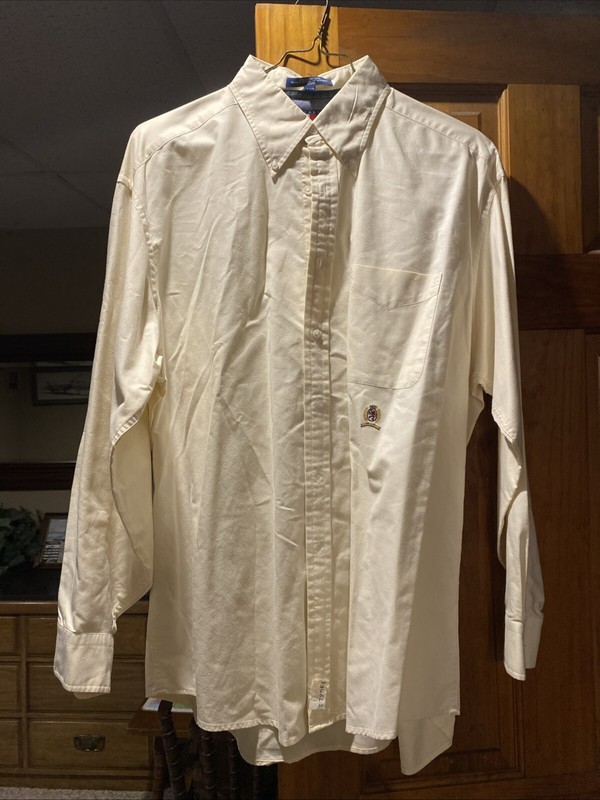 Tommy Hilfiger Men’s Button Down Shirt Size16 1/2 34-35 Color Off White