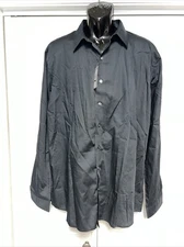 VAN HEUSSEN MENS BUTTON UP BLACK STRIPES DRESS SHIRT SZ 2XLT 19-19 1/2 SLIM $65