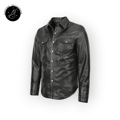 Men's Genuine Leather Sheepskin Casual Snap Button Down Western Leather Shirts