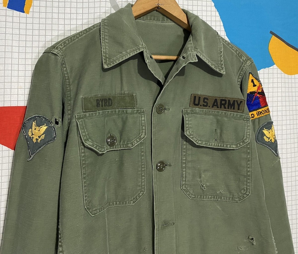 Vintage 60s OG-107 Shirt Medium US Army Vietnam Sateen