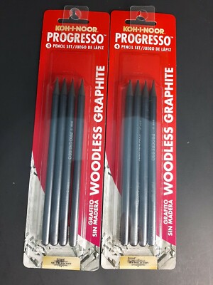 2 Packs Of Koh-I-Noor Progresso Woodless Graphite 4-Pencil Set (HB, 2B, 4B, 6B)