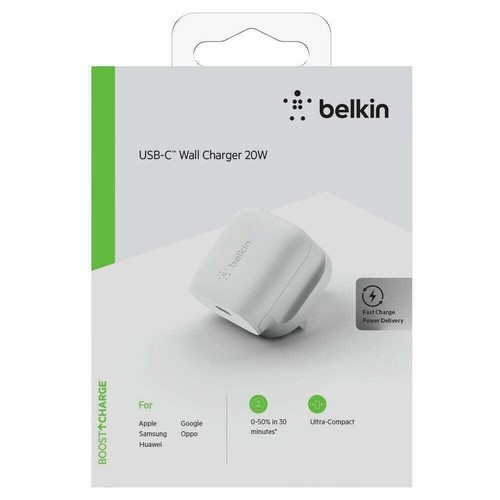 New BELKIN USB-C Wall Charger 20W for Apple, Samsung, Huawei, Google, Oppo - Picture 1 of 4