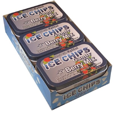 ICE CHIPS Xylitol Candy 6 Tins; Keto Friendly, Gluten Free (Berry Mix)