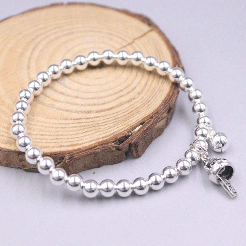 ☆TATIANA☆ Silver 925 Swarovski Bead Ball Bracelet BR1800 Pure S999 Fine Silver 999 Chain Lucky Round Ball Beads