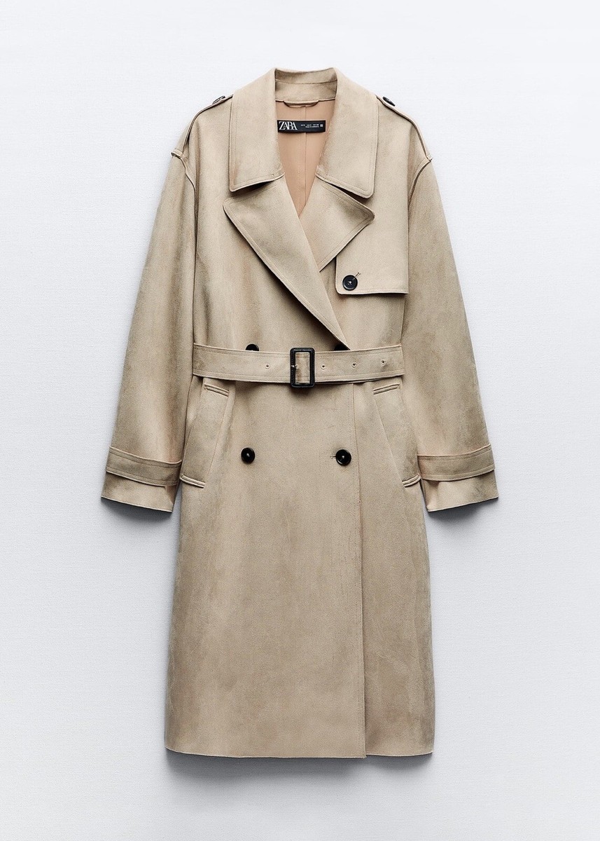 ★ZARA★ OPENWORK SUEDE-EFFECT TRENCH COAT New Zara Women Tan Faux Suede Trench Coat Size XS | eBay