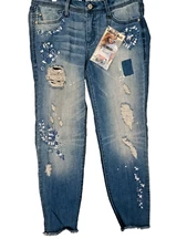 REWASH New with Tags Jeans Womens Size 5/6 Distressed Embroidered Cotton Denim