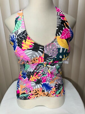 California Waves Tankini 20/22 Wireless Plus Size Swim Top Cinch Front Floral