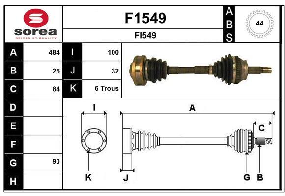 Arbre de transmission SNRA F1549 pour réparation train Alfa 155