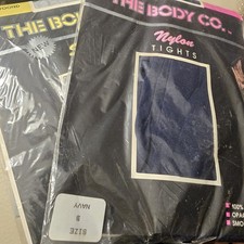 Vtg The Body Co. Street/Nylon Tights 2 Pack Sz B Grey/Navy Pantyhose Made In USA