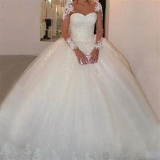 Customized Long Sleeves Embroidery Wedding Dresses Lace Appliques Bridal Gowns