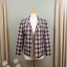 Vintage 1980s Liz Sport Plaid Blazer Jacket Size 6 Red/Yellow/Blue Gold-Tone