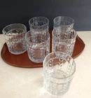 Vintage Anchor Hocking USA Wheat Laurel Leaf Rocks Glasses Set 6 Heavy Barware