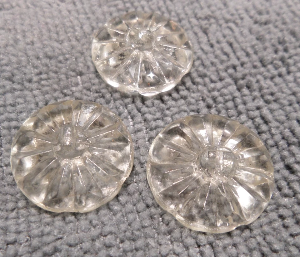 3 Vintage Antique Realistic Clear Glass FLOWER Buttons - Image 3 of 3
