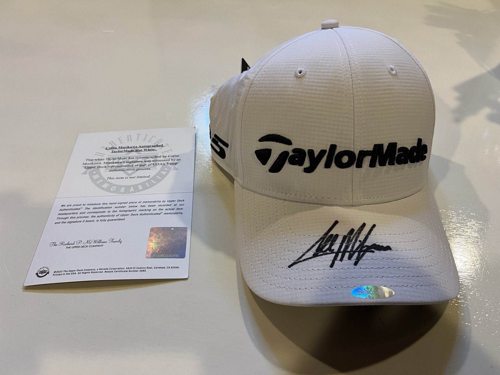 Collin Morikawa Autographed Signed Does not apply TaylorMade White Hat UDA 