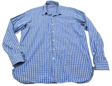 Ralph Lauren Purple Label Shirt Mens 17 Blue Plaid Long Sleeve Button-Up Cotton