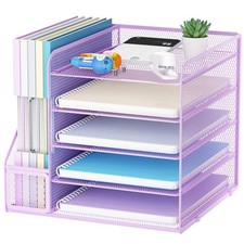 Desk Organizers and Accessories, 5-Tier Paper Letter Tray Organizer Purple