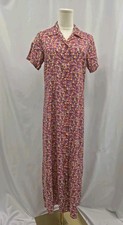 Denim & Co Maxi Dress Shirt Style Rayon Ditsy Red Floral Print Teacher Look S