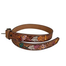 Mexican Leather Belt Floral Hand-Tooled Design Boho Western Size 38