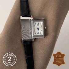 Montre Homme Femme Cuir Véritable Rectangulaire Coulissante Cadran Escamotable