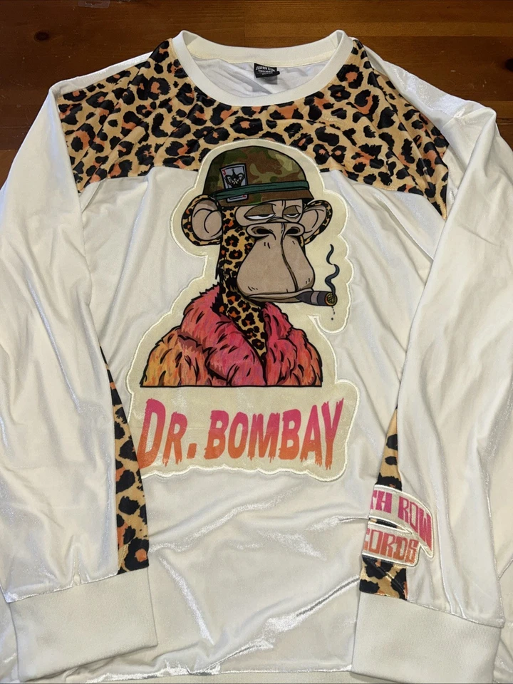 Snoop Dogg Velour Dr. Bombay crew neck 6XL Beige Leopard Patch Deathrow NWOT - Image 2 of 3
