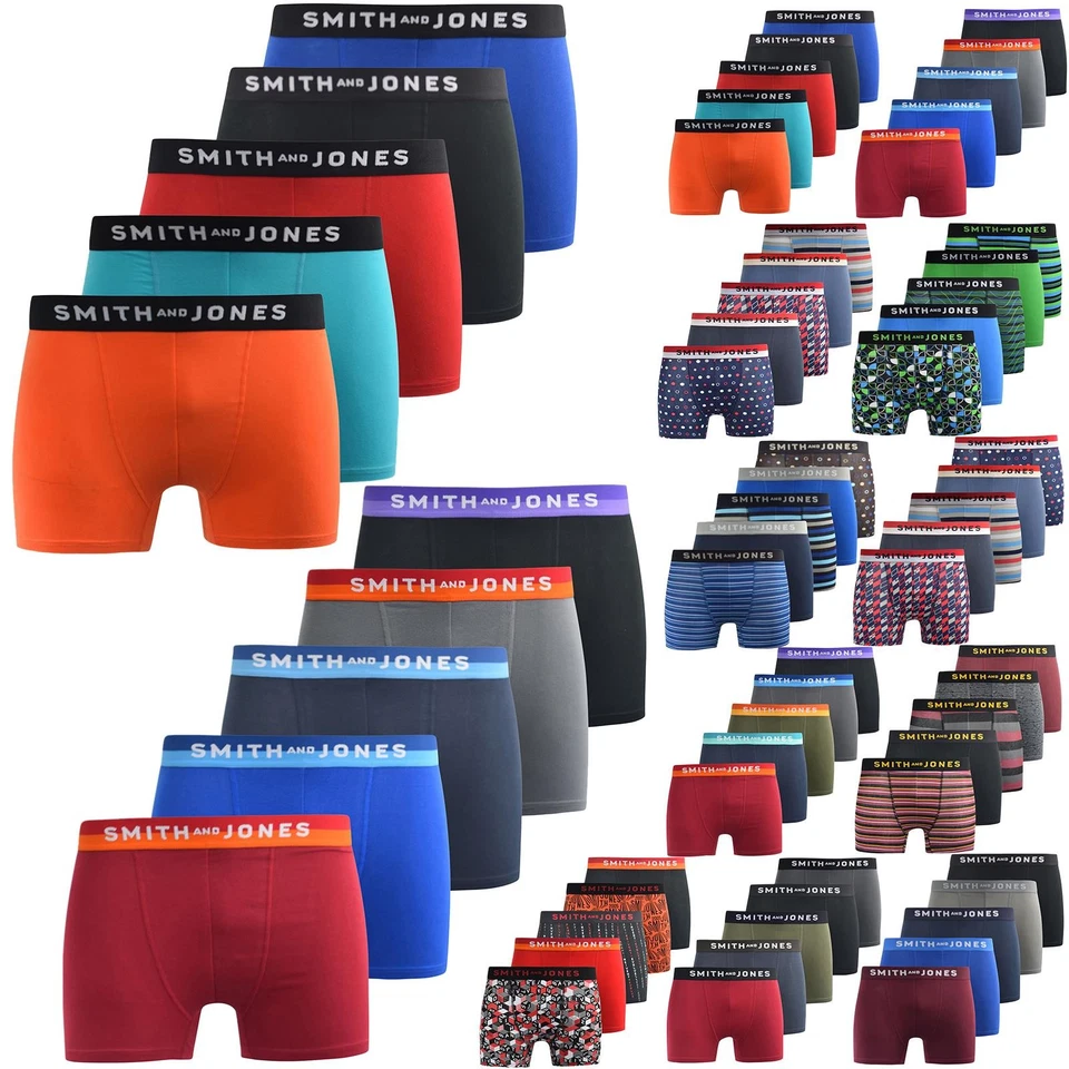 SMITH AND JONES Mens 5 Pack Boxers Shorts Designer Smith & Jones Underwear Trunks Multipack Set