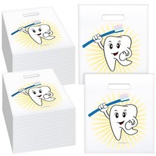 300 Pcs Tooth Merchandise Bags with Handles Plastic Dental Bags for Patients