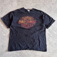 90s Vintage Harley Davidson Flame Logo Faded Black T Shirt Size XL