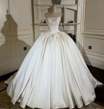 Satin Wedding Dress Beaded Lace Inlay A-line Pleated Floor-length Bridal Gown