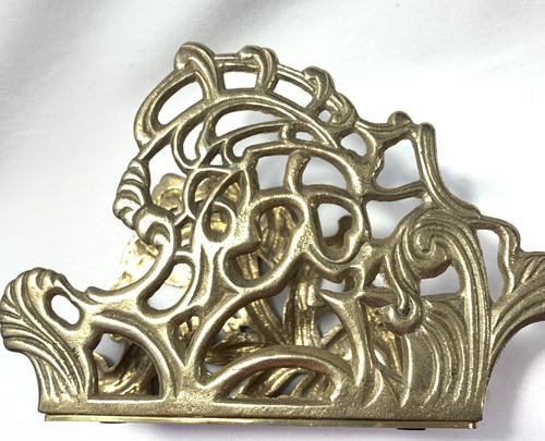Brass Napkin Letter Holder Ornate Filigree Scrollwork Art Nouveau Elegant - Picture 2 of 5