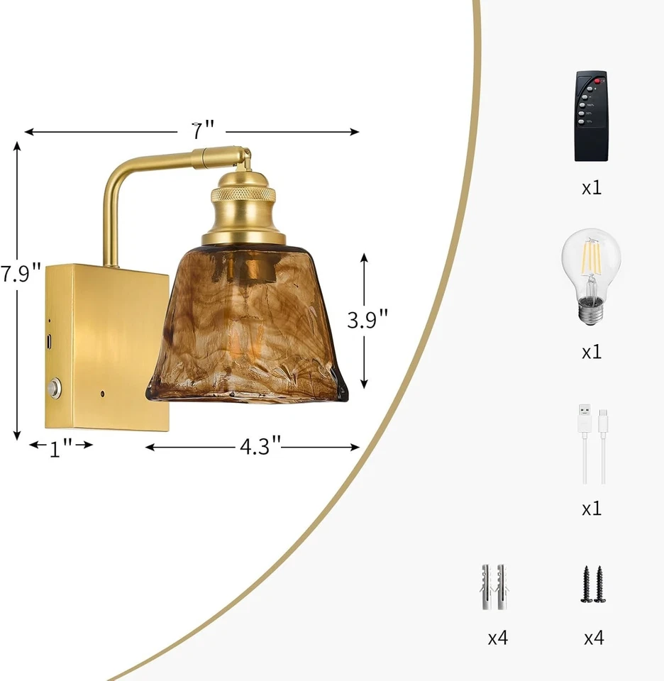 Arandela com controle remoto, regulável sem fio âmbar quadrado recarregável Touch Con - Imagem 2 de 4