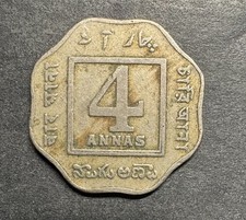 1919 India 4 Four Annas Anna Calcutta Mint Uncommon World Foreign Uncommon Coin