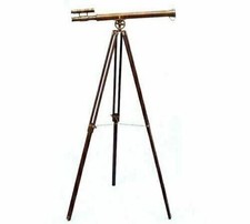 39'' Antique Looking Brass Working Telescope With Wooden Tripod Stand Home Decor