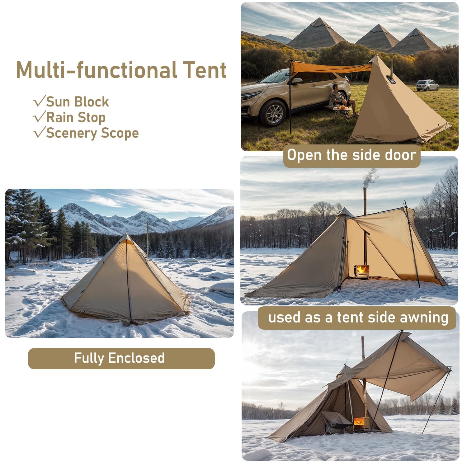 2-4 Person Teepee Winter Tent with Wood Stove Jack, 4 Season Backpacking Tent...