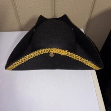 Deluxe Black Felt Pirate Captain Tricorn Hat Gold Trim Costume Accessory