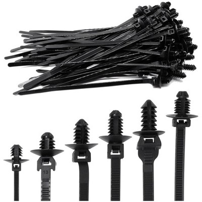 60pcs Push Mount Zip Ties for Car Wire Harness Automotive Cable Fasteners 6 Type