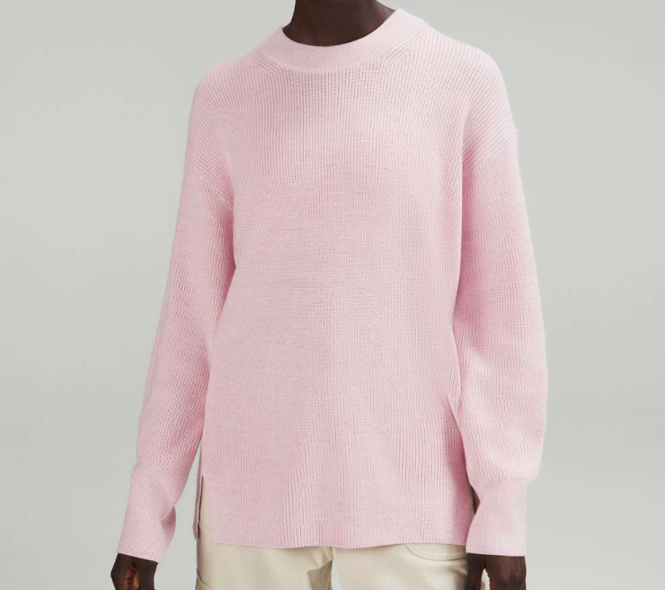 Lululemon Merino Wool-Blend Ribbed Crewneck Sweater Women’s 10 Pink Peony