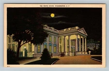 Washington DC, The White House Illuminated By Moon Light, Vintage Postcard