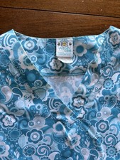 Top Happy Scrub By UA Medical Uniform V Neck Light Blue Size S