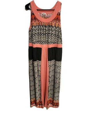 One World Women's Plus 1X Multi-color Print Scoop Neck Stretch Maxi Dress  