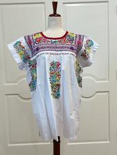 Handmade Embroidered San Antonino deshilado Blouse, Mexican top, Large/XL.