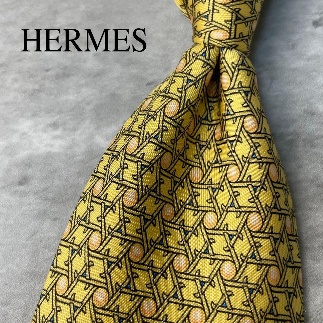 item HERMES dot pattern check pattern tie yellow - image 1
