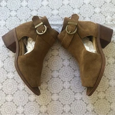 Sole Society Tracy Tan Suede Ankle Bootie Peep Top Back Zipper Sz 6.5W/37