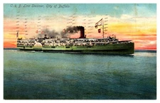 1909 C&B Line Steamer City of Buffalo (†1938) Lake Erie Vintage Postcard