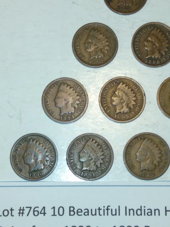 Lot #764 10 Beautiful Indian Head Penny Coins 1890 to 1899 G-VG See Pictures - Image 2 of 4