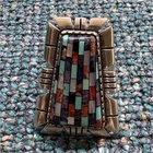 Vintage Navajo Mosaic Inlay Sterling Silver Ring, Multi-Stone, Signed CR Relios