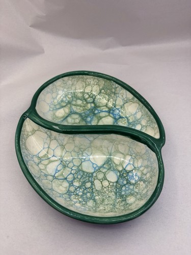 Alfareria Alberto Spain Green Blue Splat Bubbles Andalusian Ceramic Dish 7"
