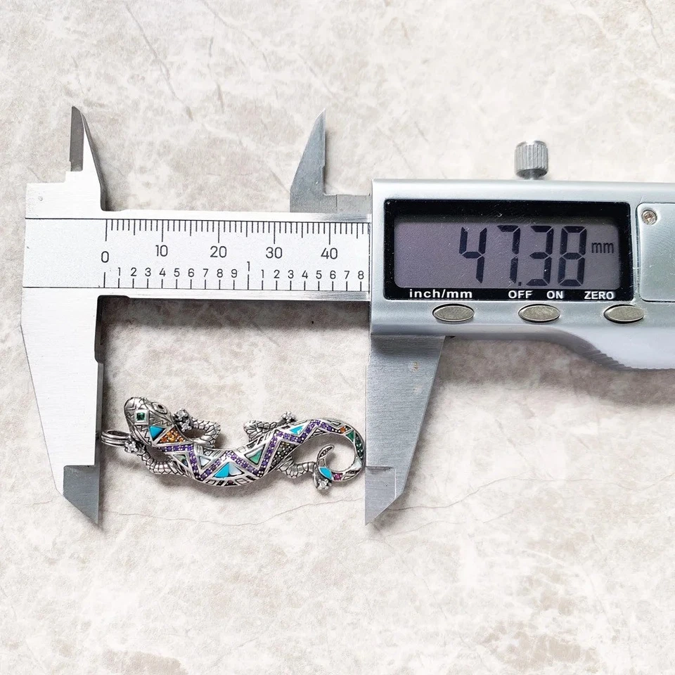 Colgante turquesa circonita cúbica multicolor lagarto plata de ley 925 1,8 pulgadas de largo Foto 2 de 4